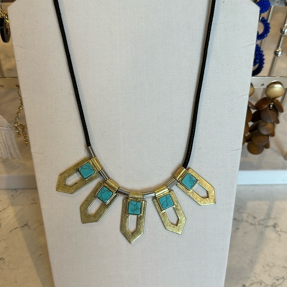 J Crew turquoise like stone on cord costume necklace